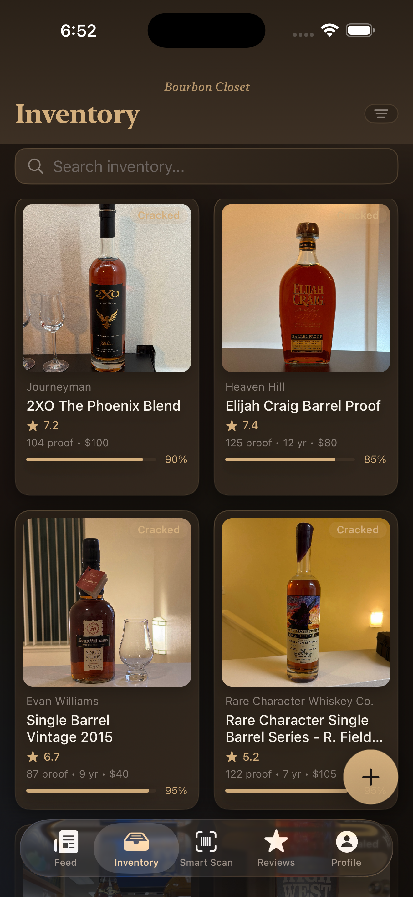 Bourbon Closet inventory tracking screen