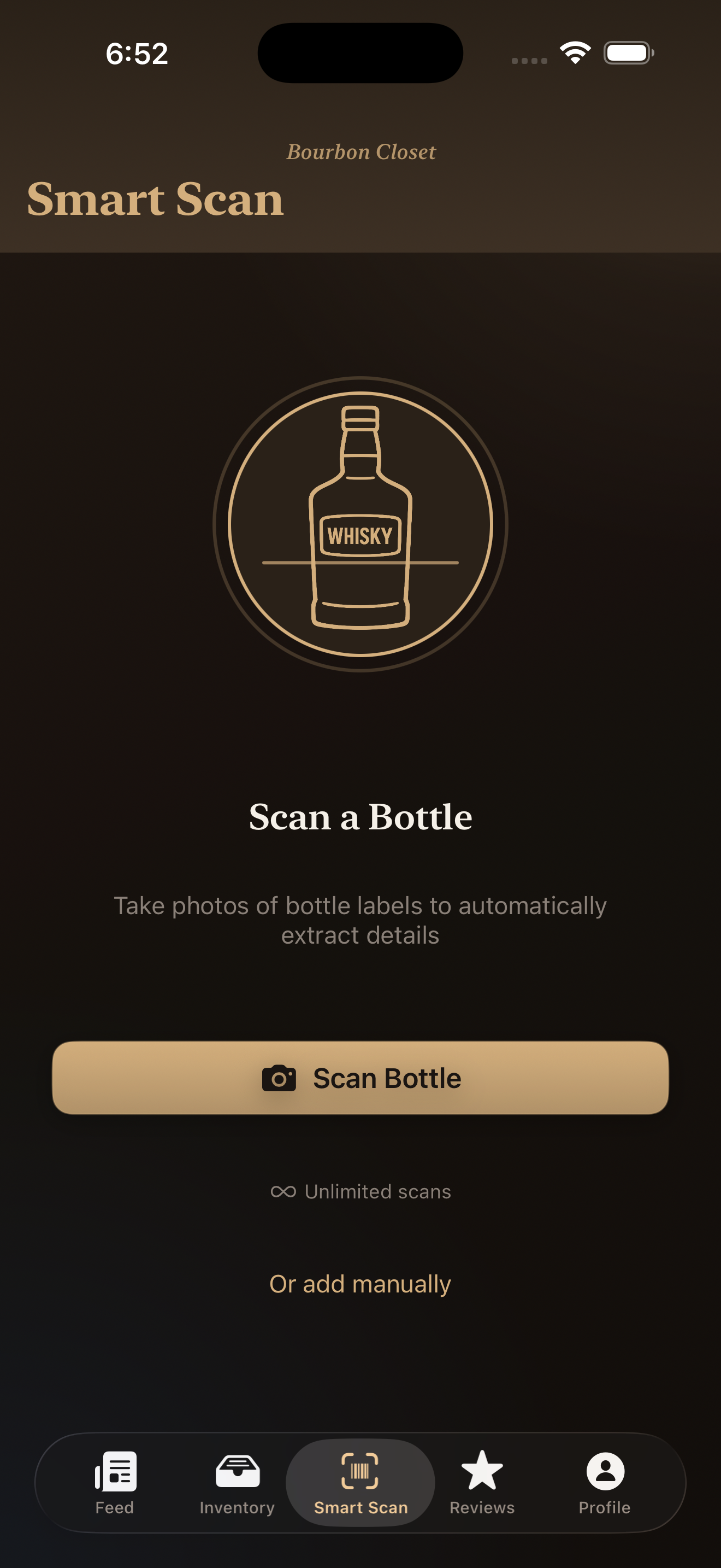Smart Scan screen in Bourbon Closet